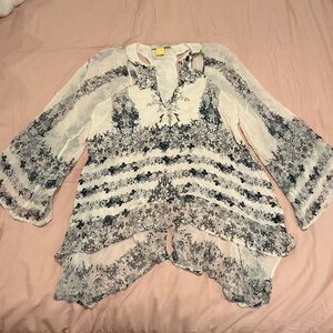 BCBGMaxAzria Runway Blue Floral Blouse